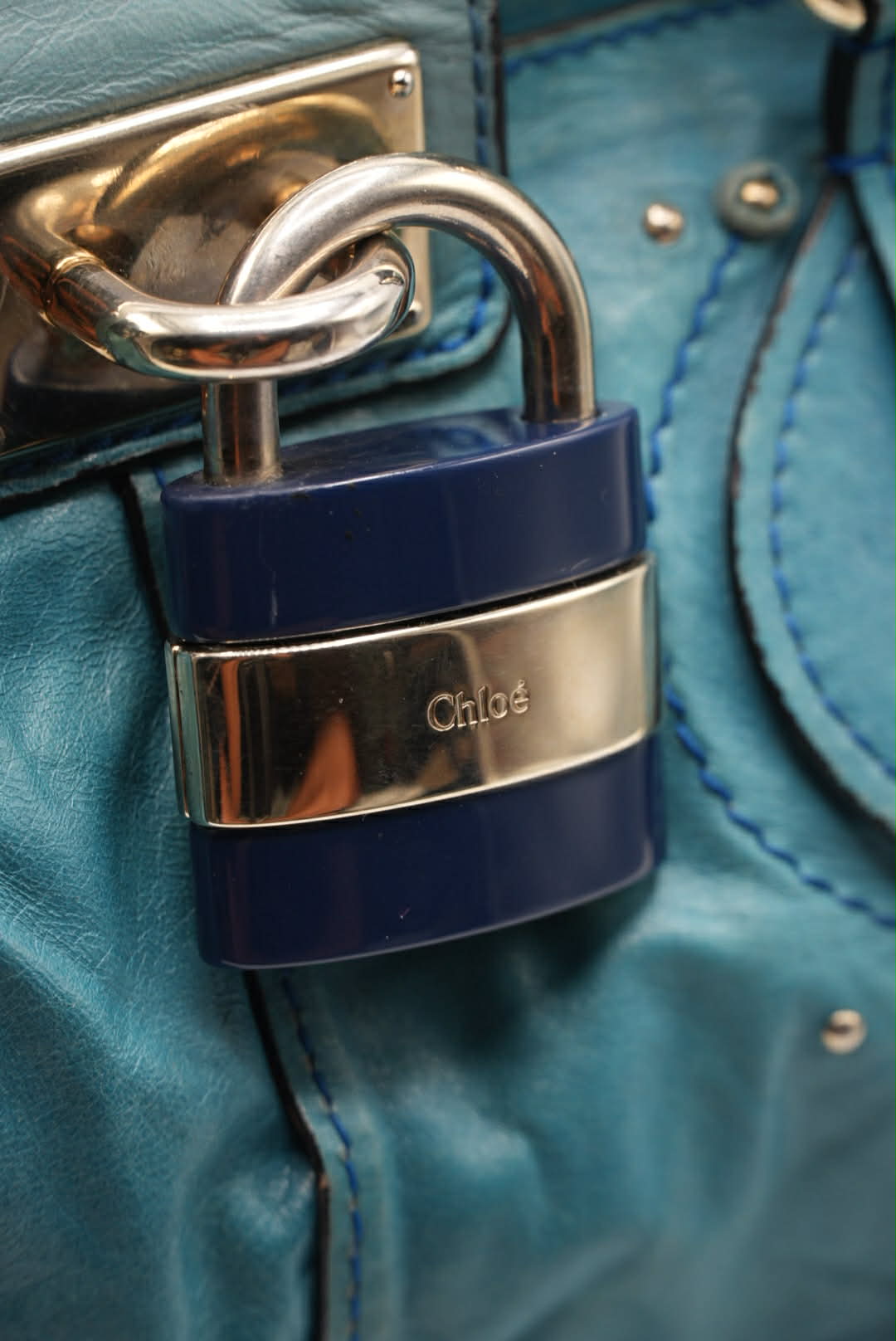 Chloé Paddington Blue Cadena Padlock & Key Boston Satchel