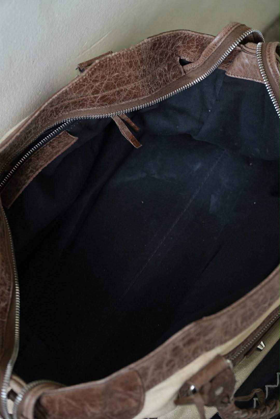 Vintage Balenciaga Brown Natural Linen Truffle City Bag