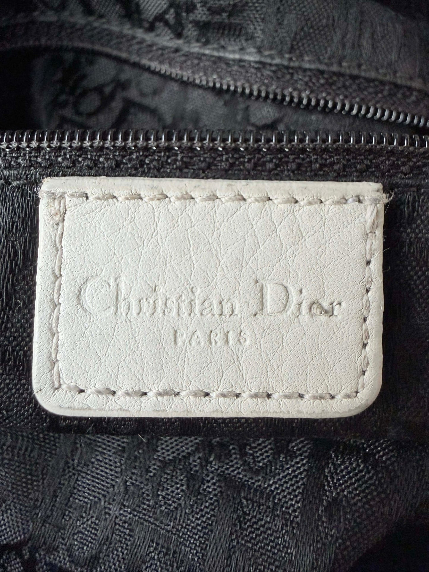 Christian Dior White Leather Logo Charms Boston Handbag