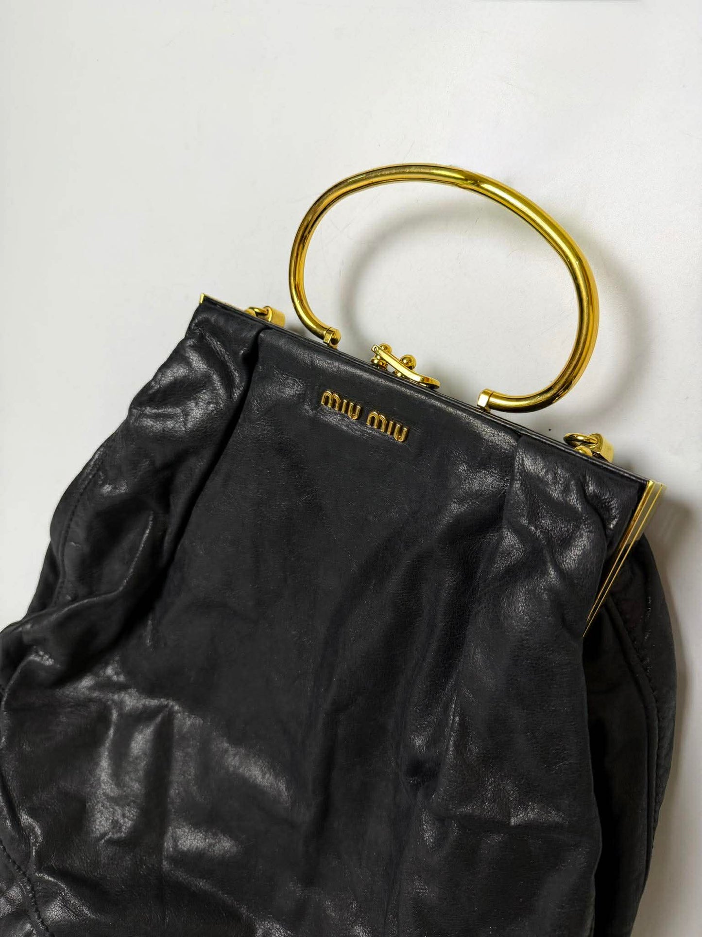 Miu Miu Black Leather Frame Satchel Bag