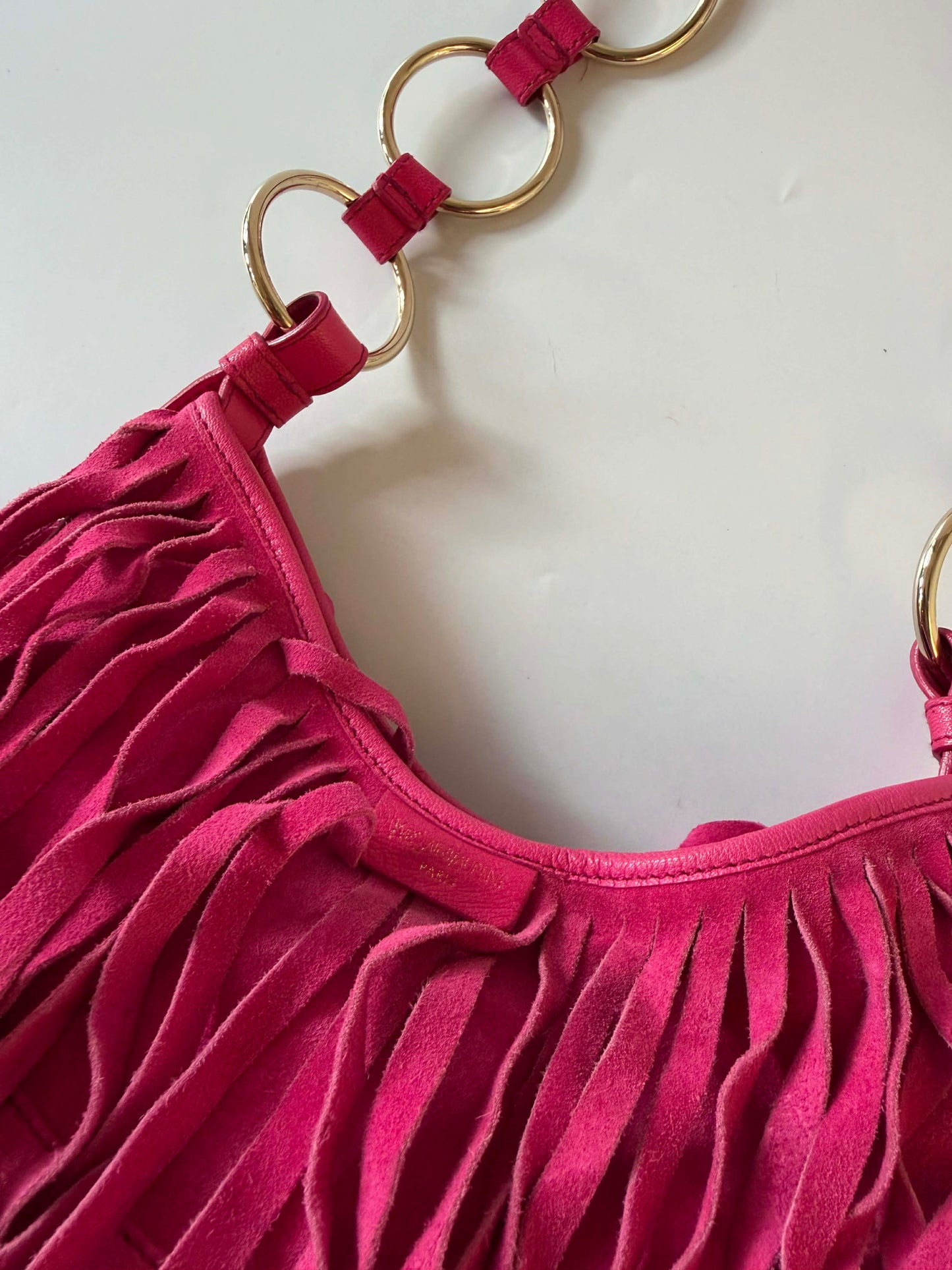 Yves Saint Laurent Bohome Pink Fringed Suede Hobo Bag