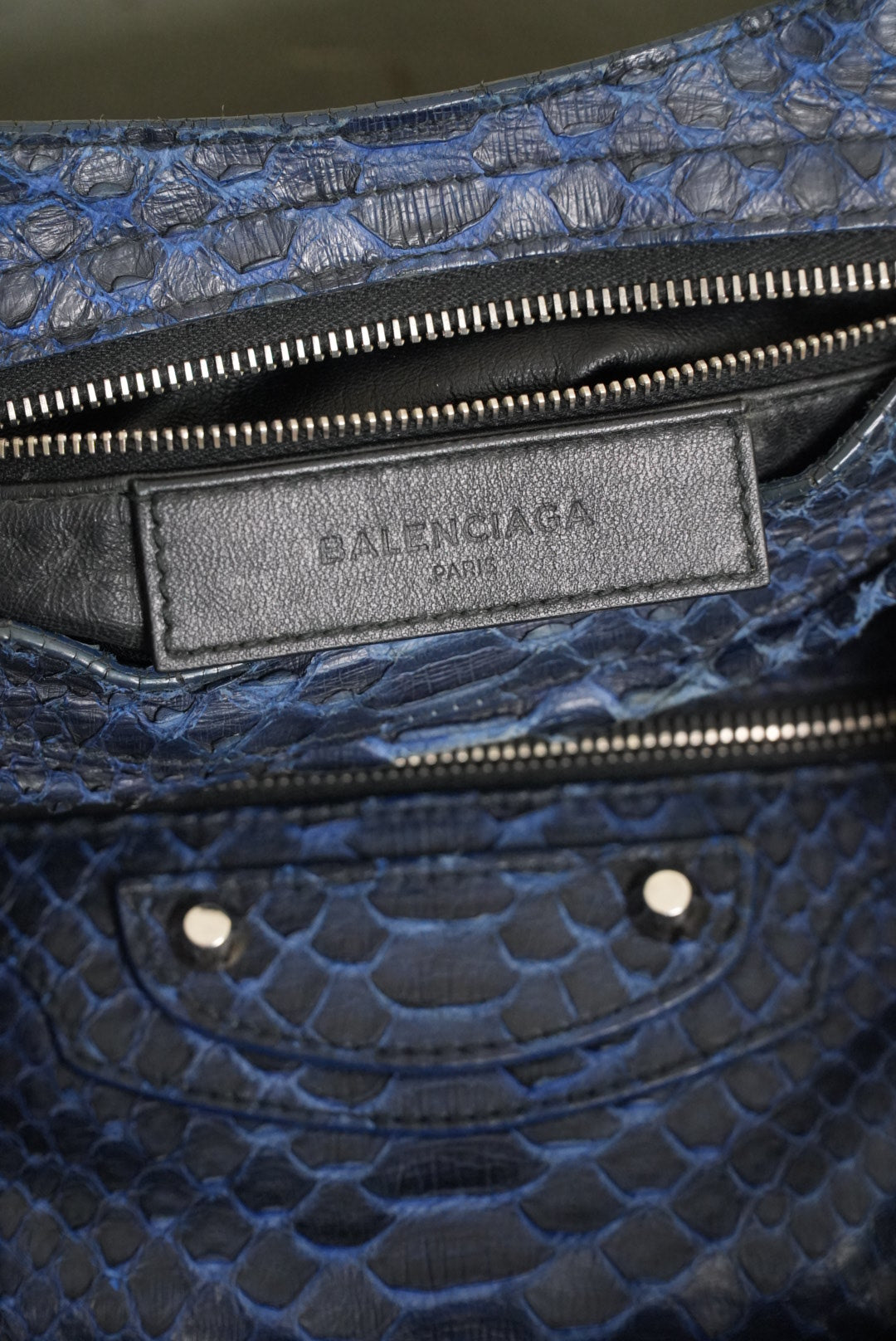 Balenciga 2000’s Blue Snakeskin City Bag