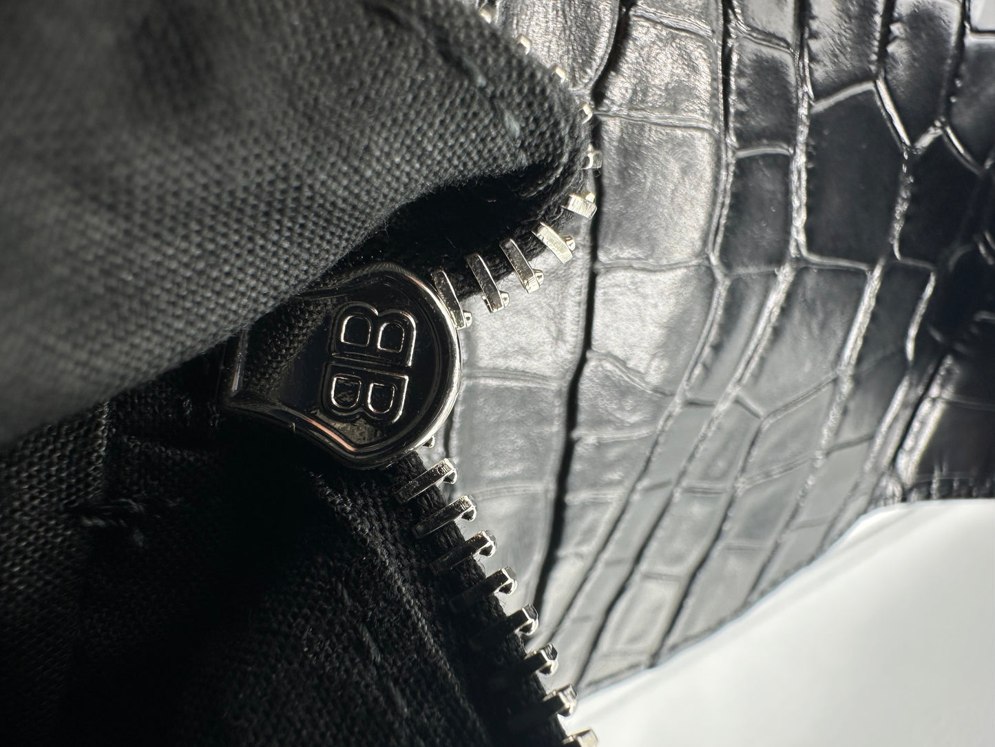 Balenciaga Black Croc Embossed Small Superbusy Sling Bag