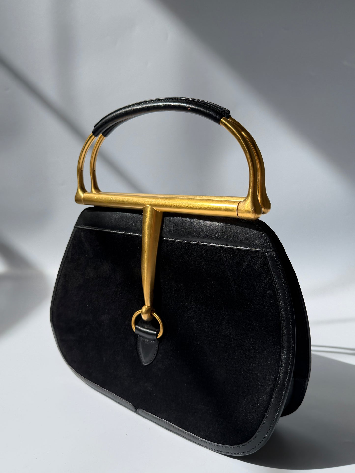 Rare Gucci Tom Ford 2000s Snaffle Horsebit Suede Leather Bag