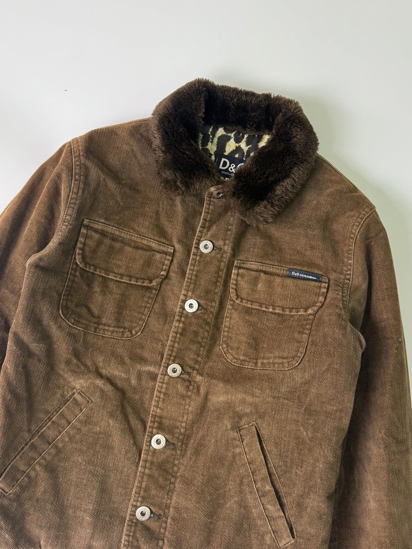 Dolce & Gabbana Corduroy Shearling Jacket Leopard Lining