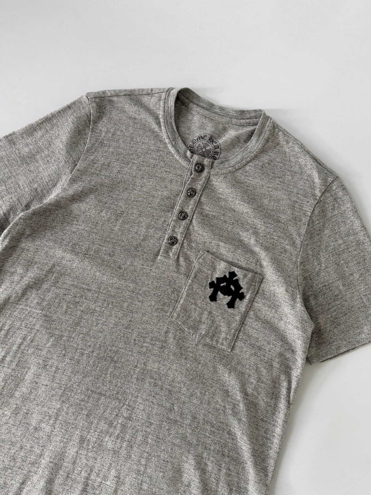 Chrome Hearts Gray BS Fleur Button Henley Neck Short Sleeve