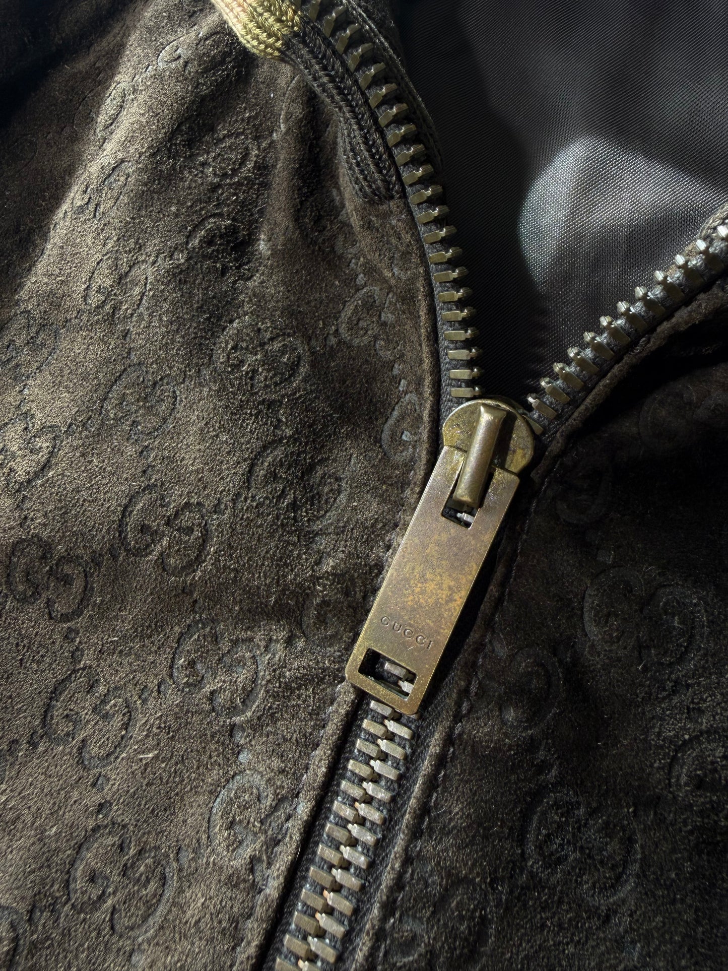 Gucci by Tom Ford Brown Monogram Suede Bomber Jacket