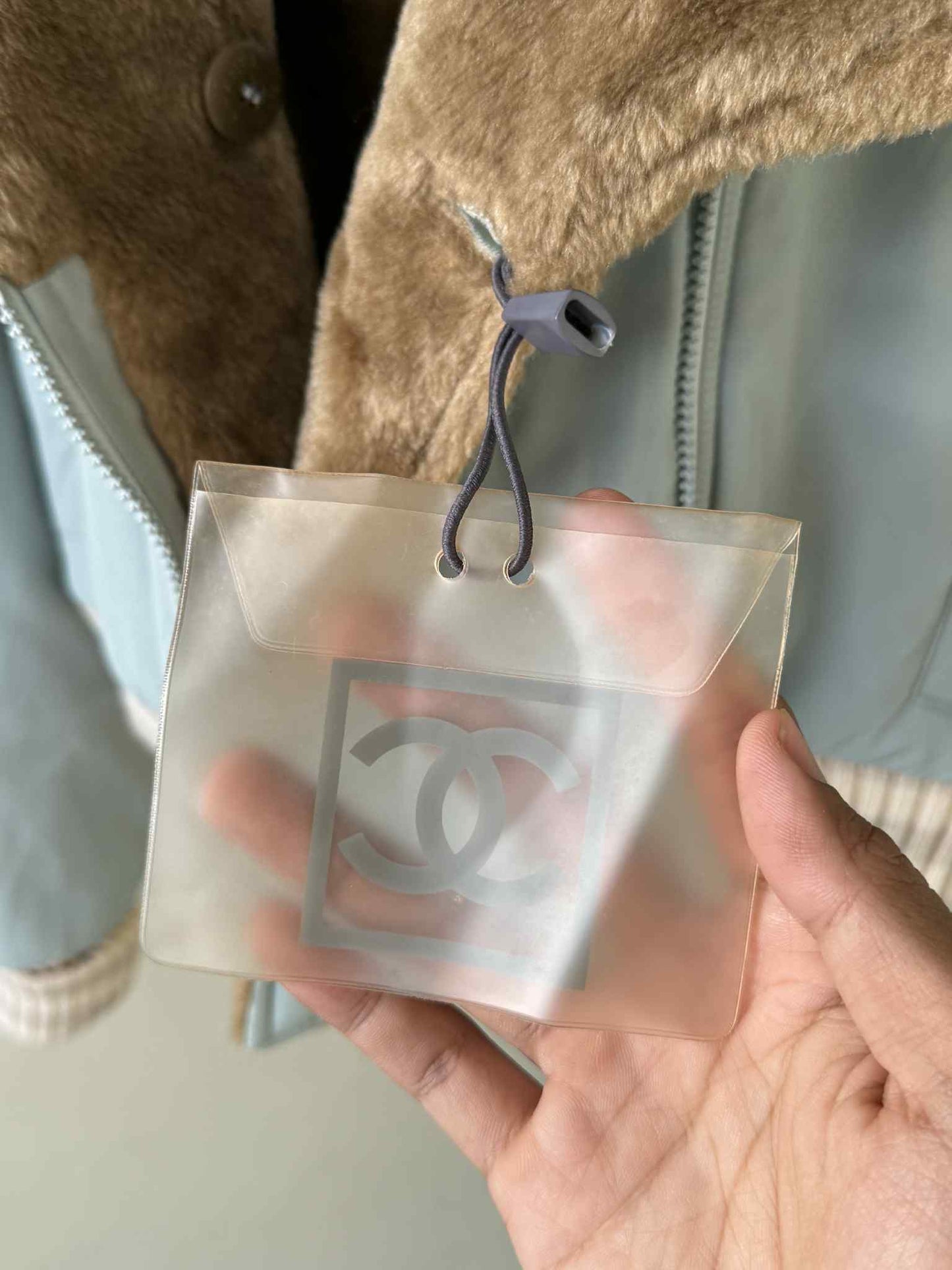 Chanel Sports Fall 2001 Blue CC Logo Fur Bomber Jacket