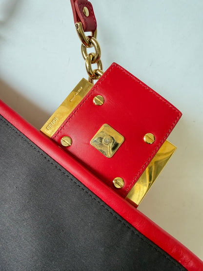 Fendi Red Baguette Mamma Snakeskin FF Logo Clasp