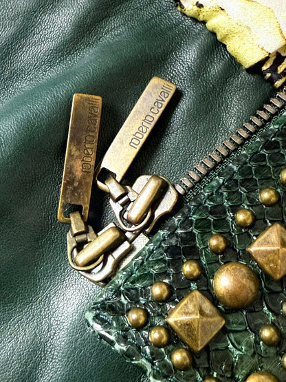 SS02 Roberto Cavalli Embellished Studded Python Leather Fur