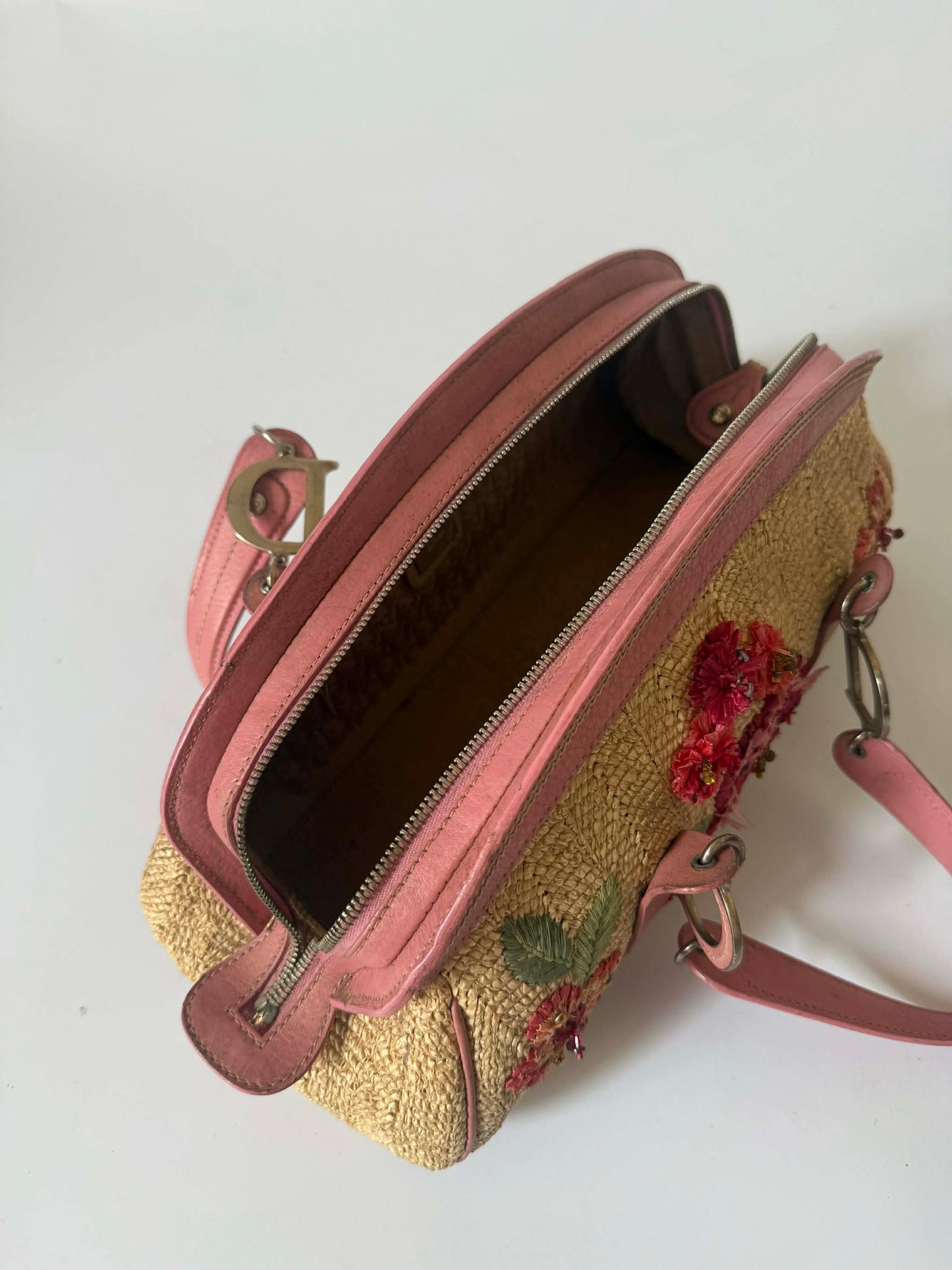 Christian Dior by John Galliano Floral Straw Raffia Handbag