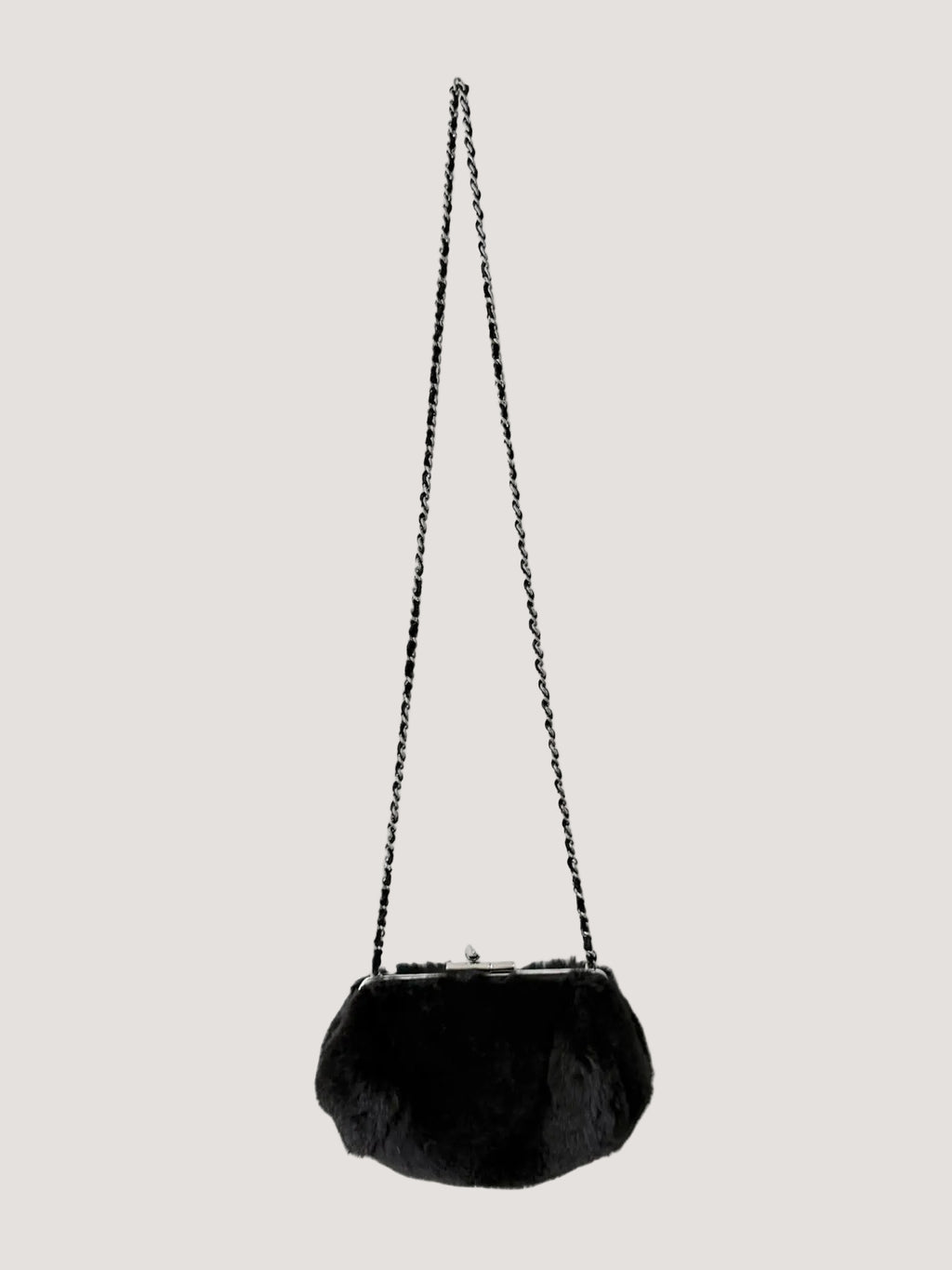 Chanel by Karl Lagerfeld Black Fur Frame Chain Bag