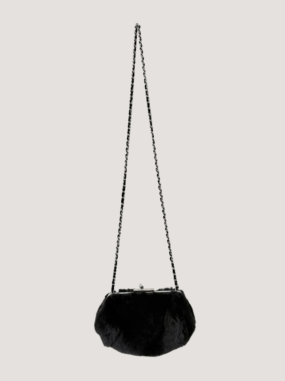 Chanel by Karl Lagerfeld Black Fur Frame Chain Bag
