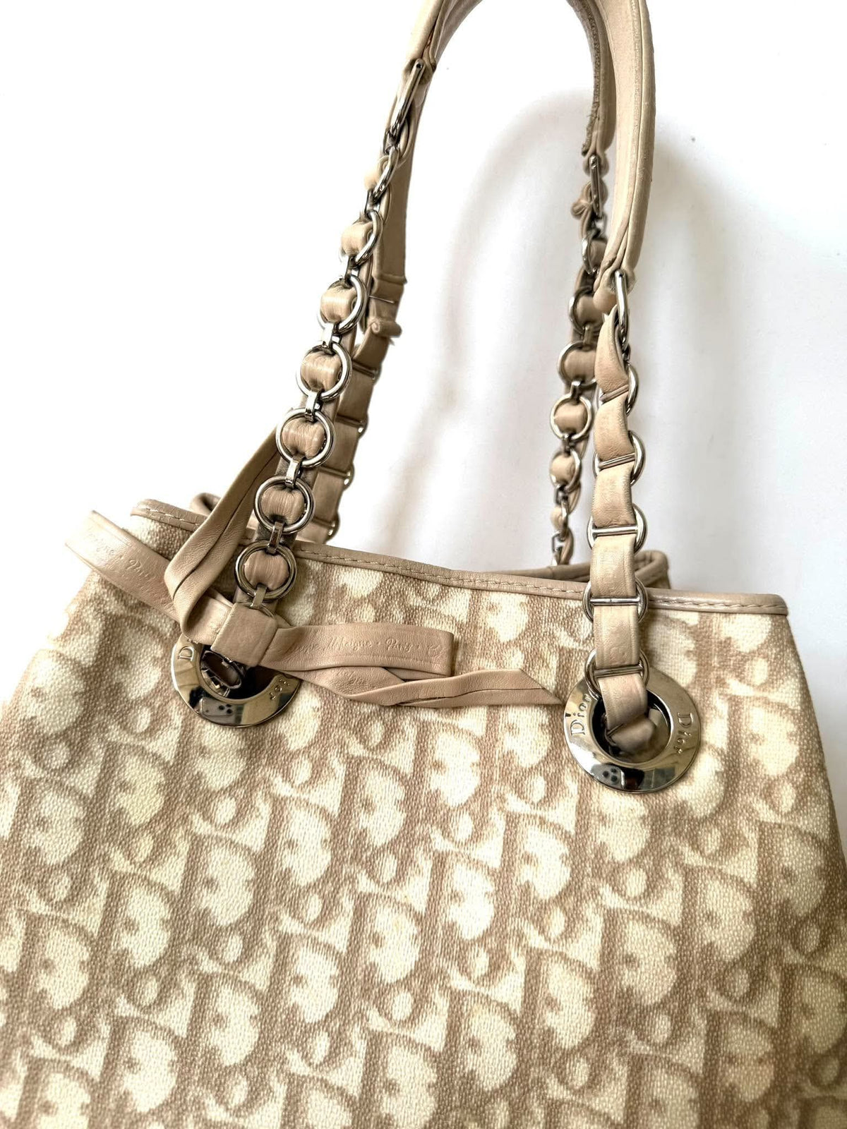 Vintage Christian Dior Trotter Canvas Romantique Chain Tote Bag