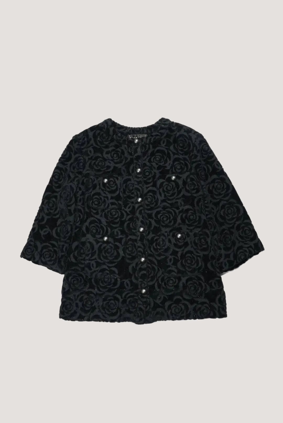 Chanel Black Terry Velour Jacket Camellia Flower