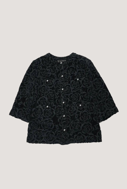 Chanel Black Terry Velour Jacket Camellia Flower