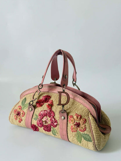 Christian Dior by John Galliano Floral Straw Raffia Handbag