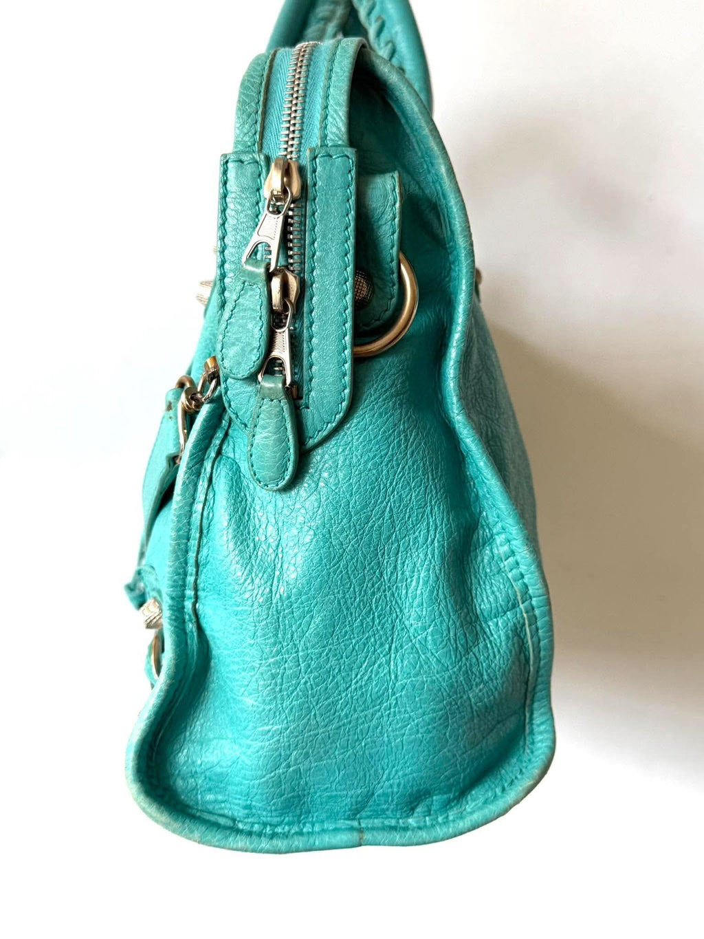 2000’s Balenciaga Torquoise Giant 12 Silver City Bag