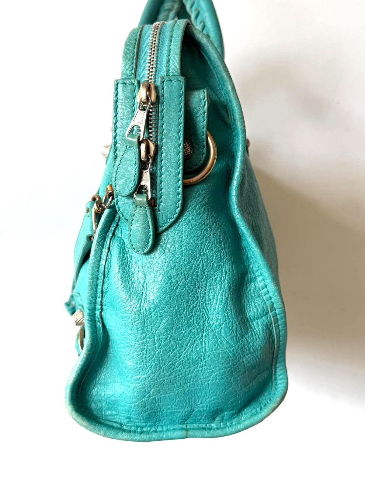 2000’s Balenciaga Torquoise Giant 12 Silver City Bag