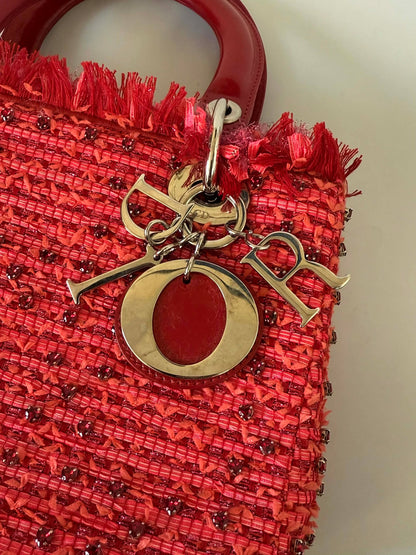 Christian Dior 2012 Tweed Fringe Rhinestone Lady Dior Bag