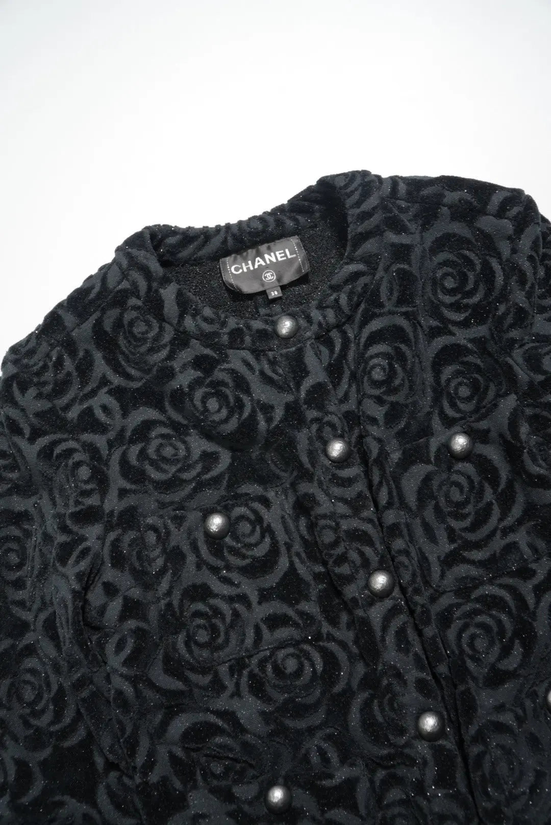 Chanel Black Terry Velour Jacket Camellia Flower