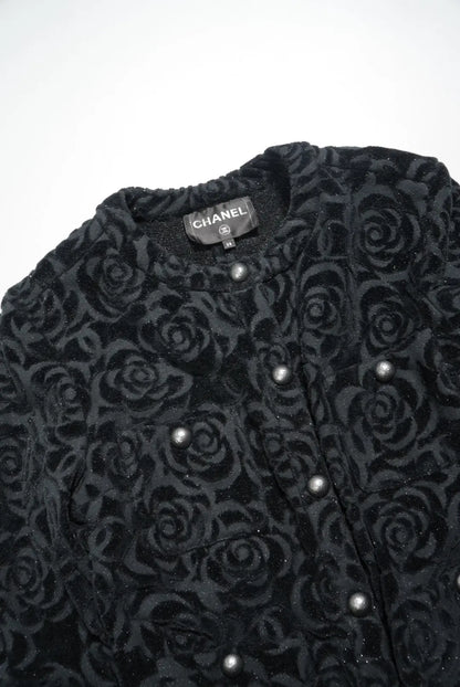 Chanel Black Terry Velour Jacket Camellia Flower