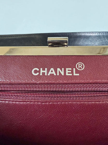 Vintage Chanel Black CC Quilted Kiss Lock Frame Bag