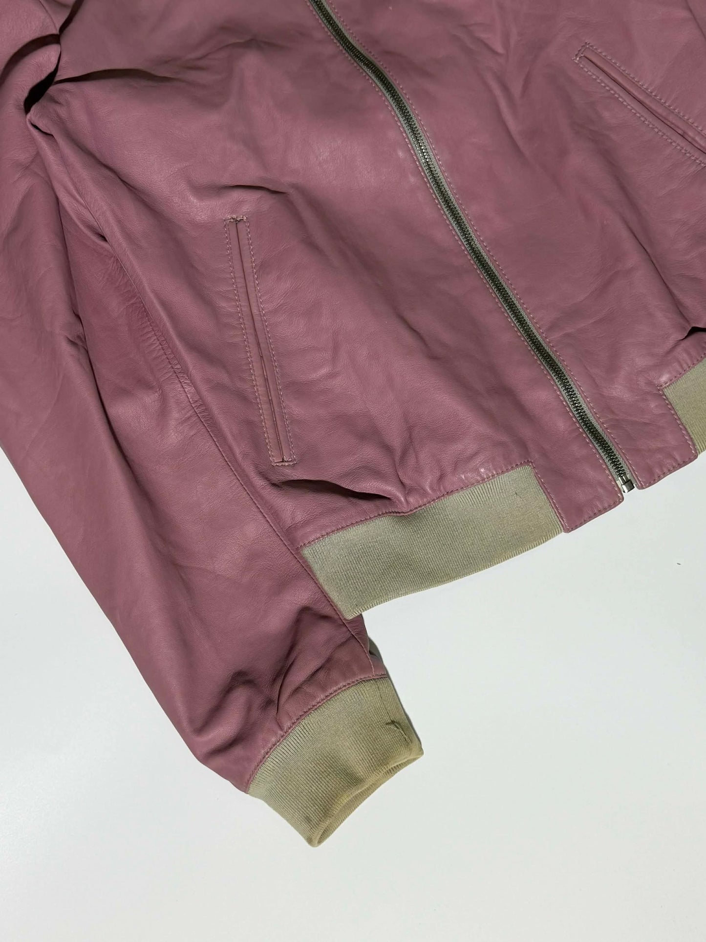 Dolce & Gabbana Dusty Pink Creased Leather Bomber Jacket