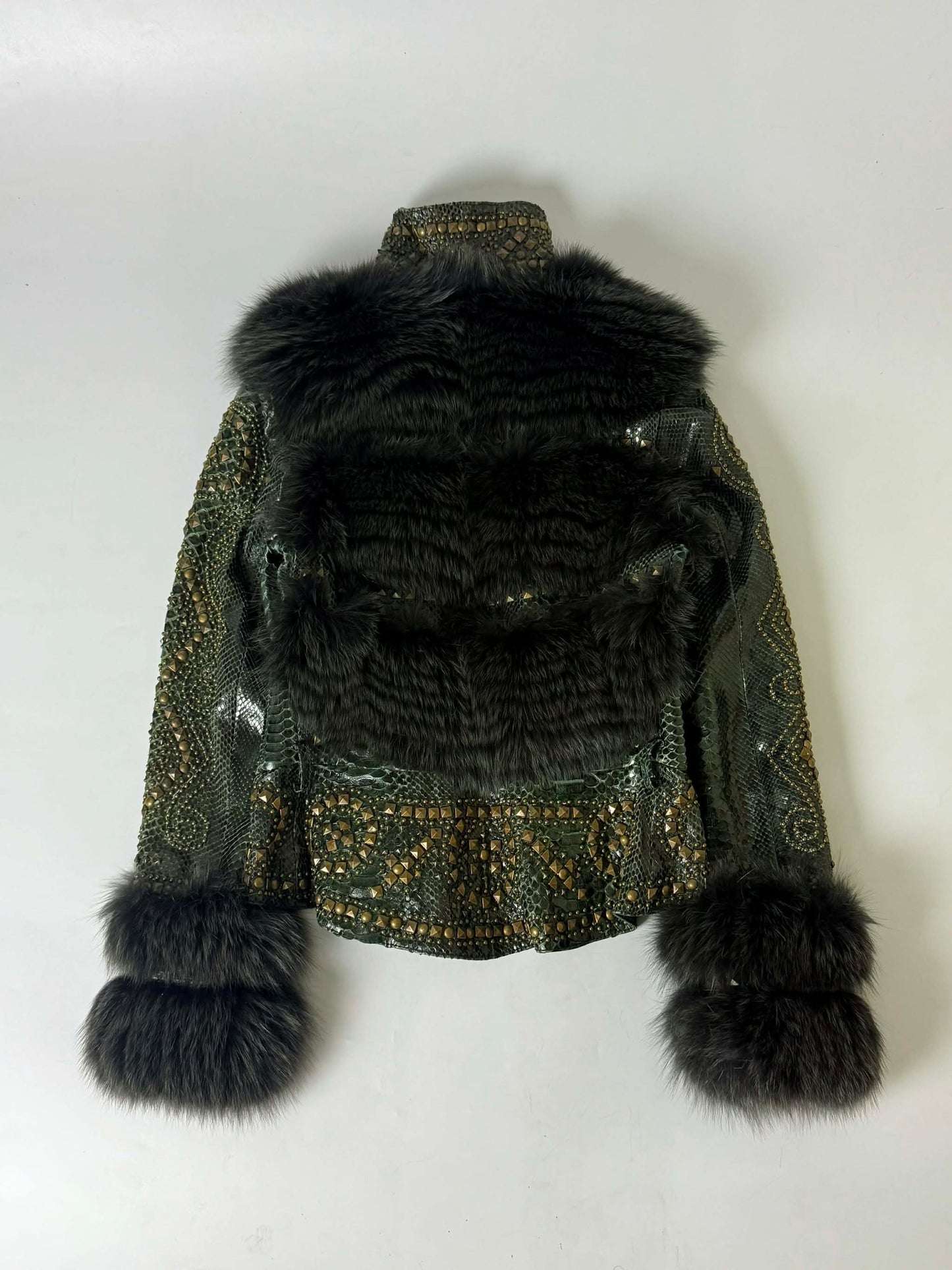SS02 Roberto Cavalli Embellished Studded Python Leather Fur