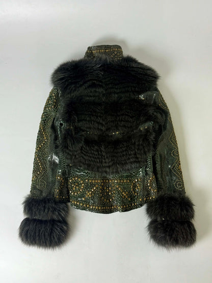 SS02 Roberto Cavalli Embellished Studded Python Leather Fur