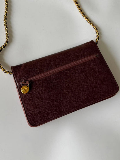 Vintage Chanel Burgundy Caviar Timeless CC Wallet on Chain
