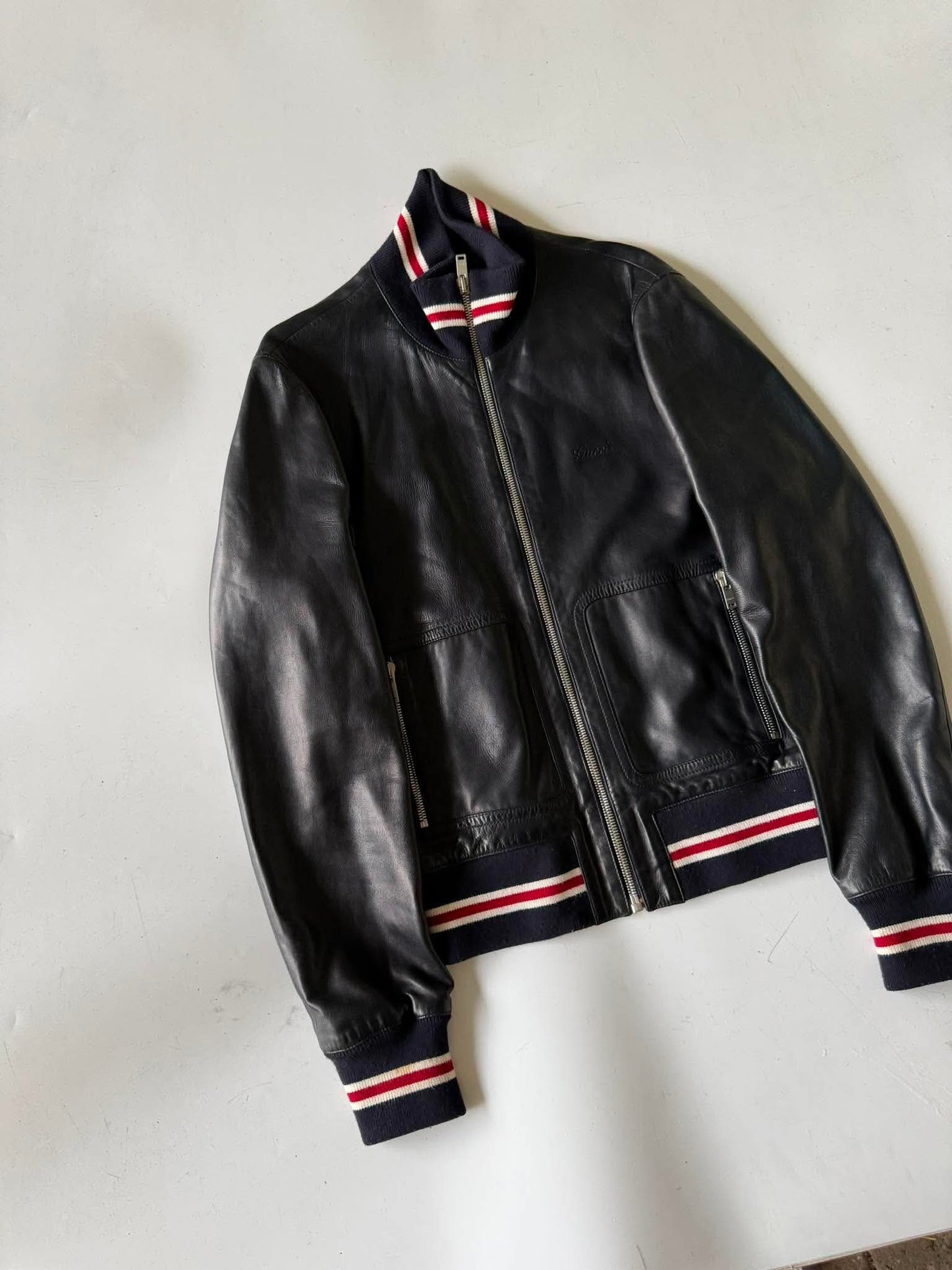2000's GUCCI "1921" STRIPED RIB LEATHER JACKET
