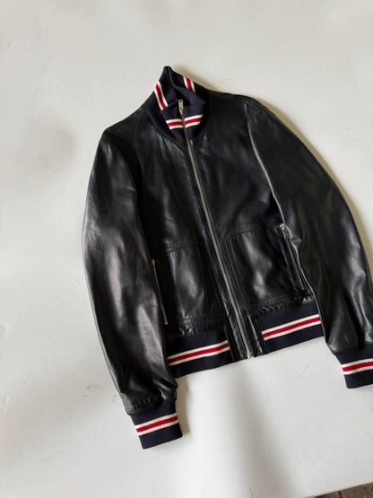 2000's GUCCI "1921" STRIPED RIB LEATHER JACKET