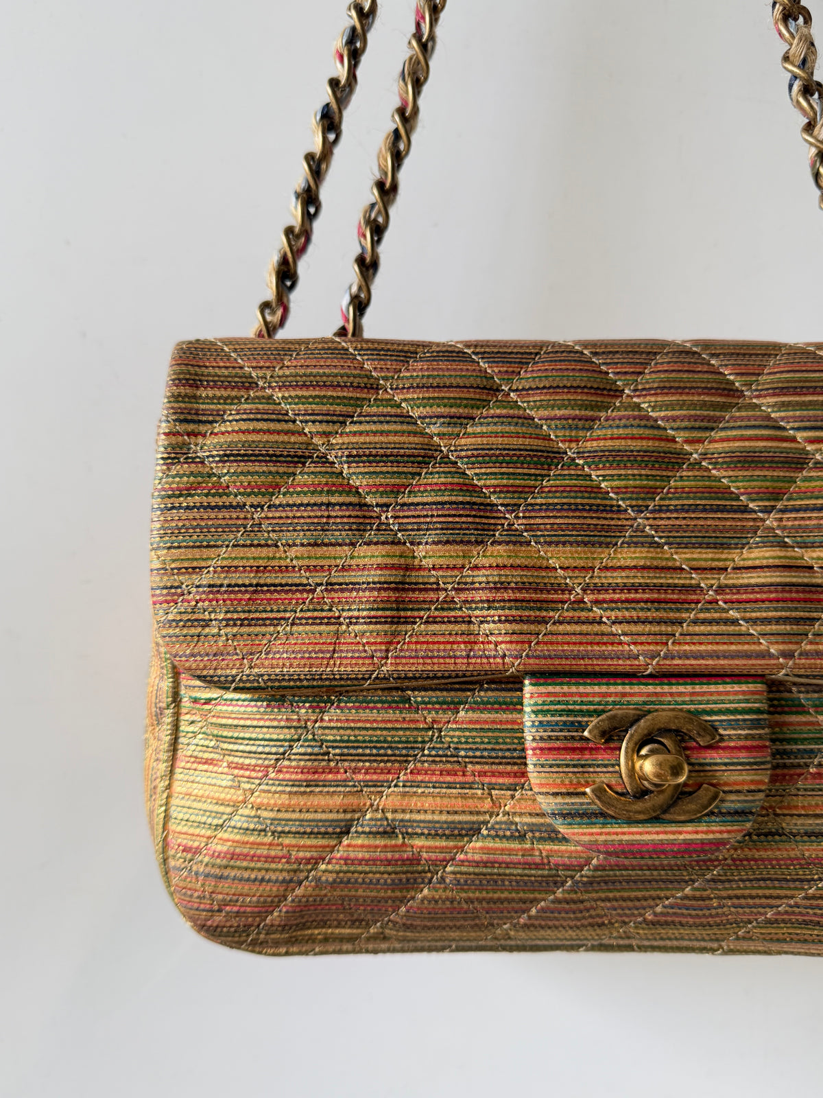 Chanel Metallic Sheepskin Thin Striped Small Single Flap