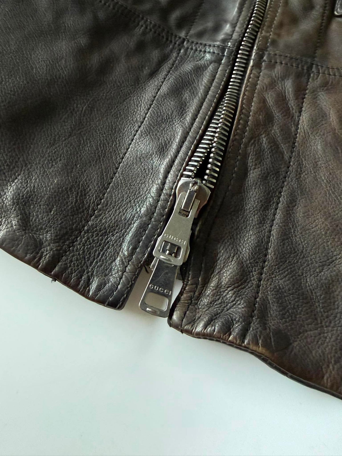 SS2011 GUCCI BROWN ERODED LEATHER PREMIUM JACKET