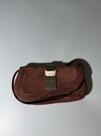 Christian Dior Maroon Python Skin Double Saddle Bag