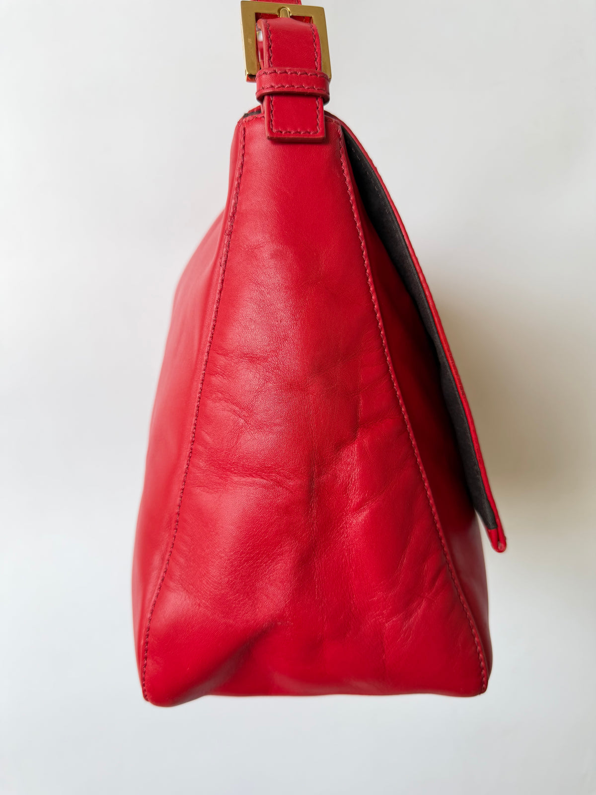 Fendi Red Baguette Mamma Snakeskin FF Logo Clasp