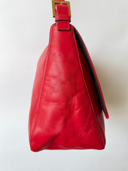 Fendi Red Baguette Mamma Snakeskin FF Logo Clasp