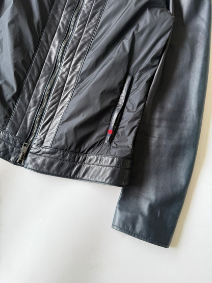 Gucci Men's Nylon-Switching Biker Leather Jacket