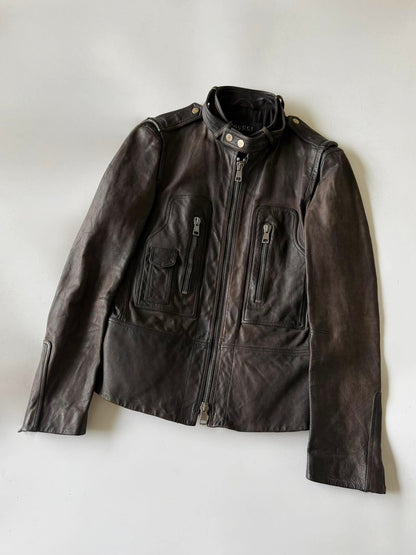 SS2011 GUCCI BROWN ERODED LEATHER PREMIUM JACKET
