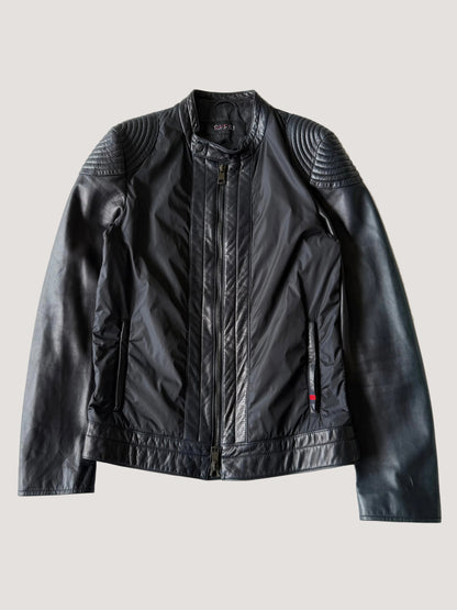 Gucci Men's Nylon-Switching Biker Leather Jacket