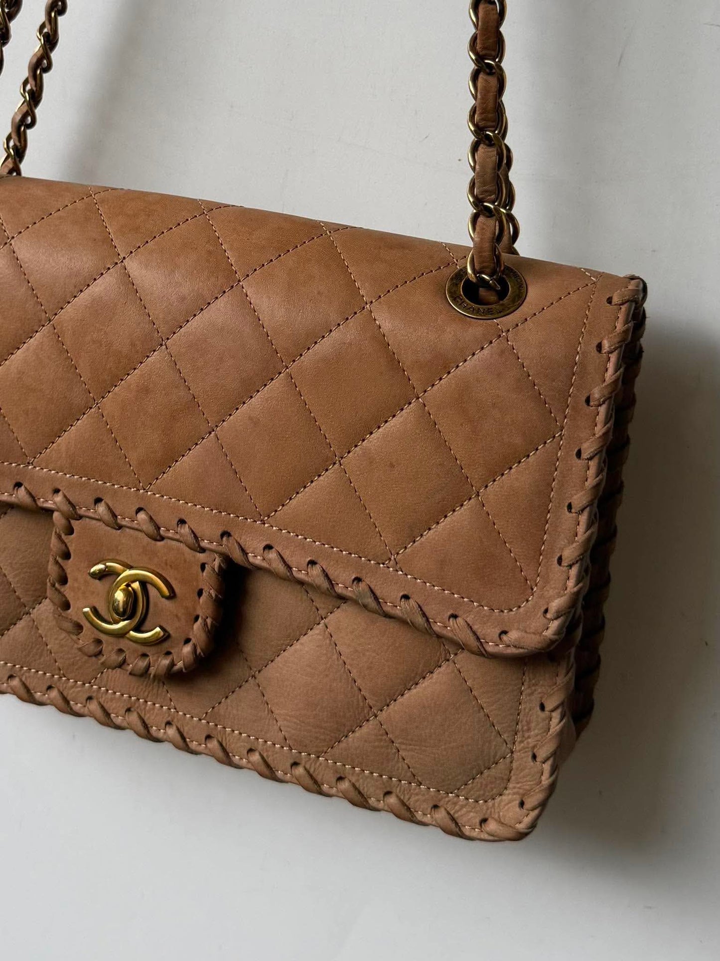 Chanel Brown Jumbo Quilted Iridescent Happy Stitch Flap
