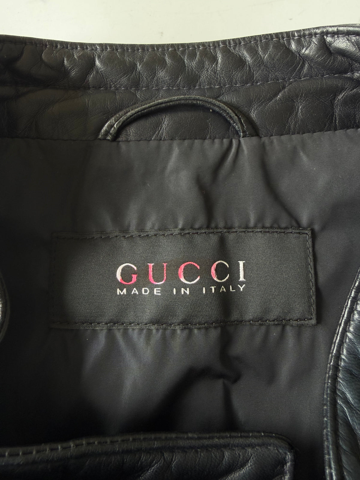 Gucci Men's Nylon-Switching Biker Leather Jacket