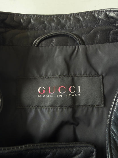 Gucci Men's Nylon-Switching Biker Leather Jacket