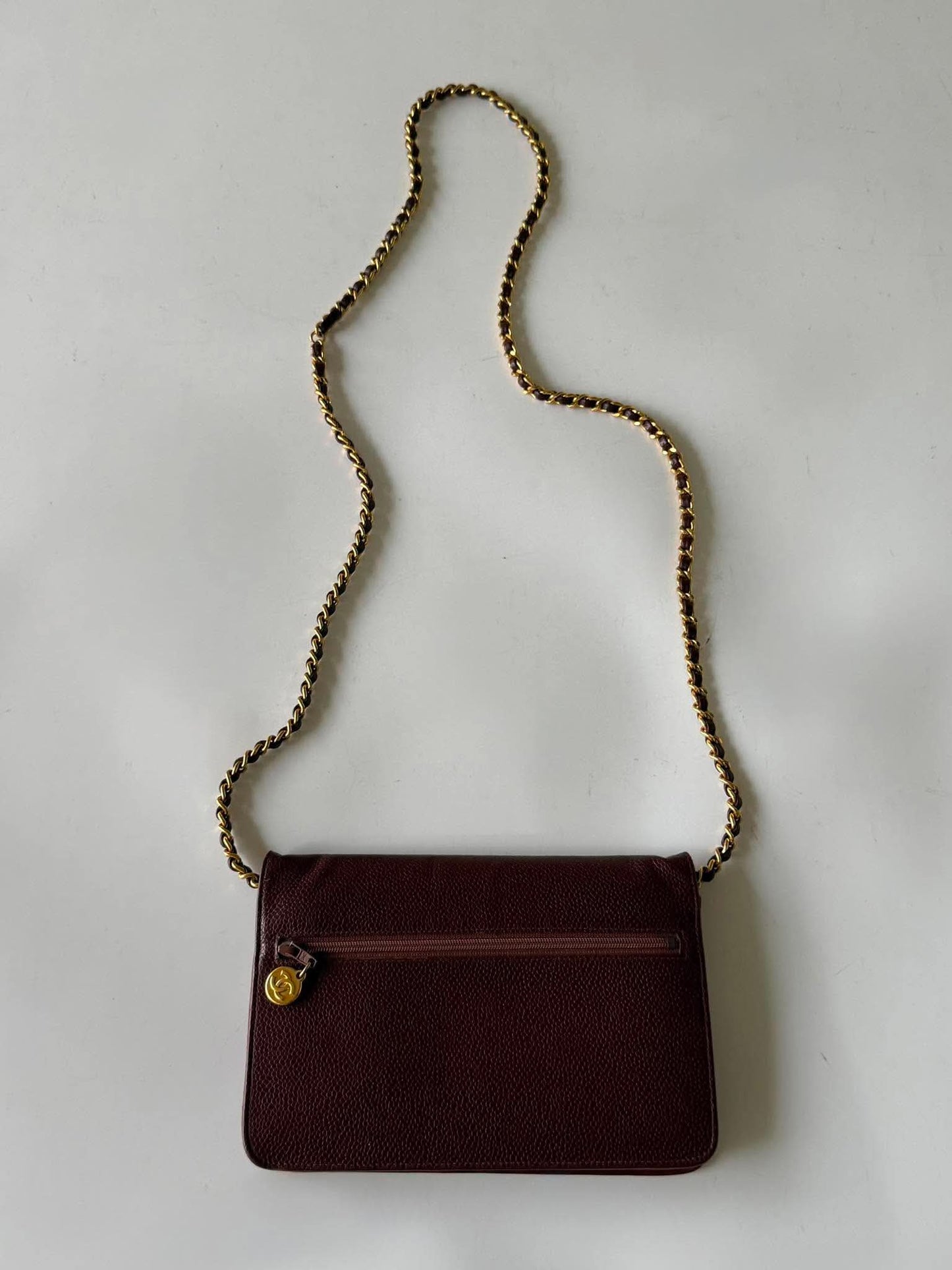 Vintage Chanel Burgundy Caviar Timeless CC Wallet on Chain