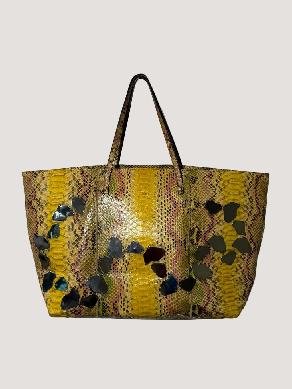 Vintage Fendi Python Embellished Mirror Tote Bag