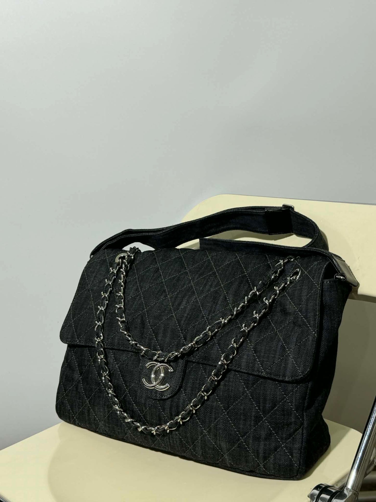 2010 Chanel Denim Quilted Stretch Spirit Messenger
