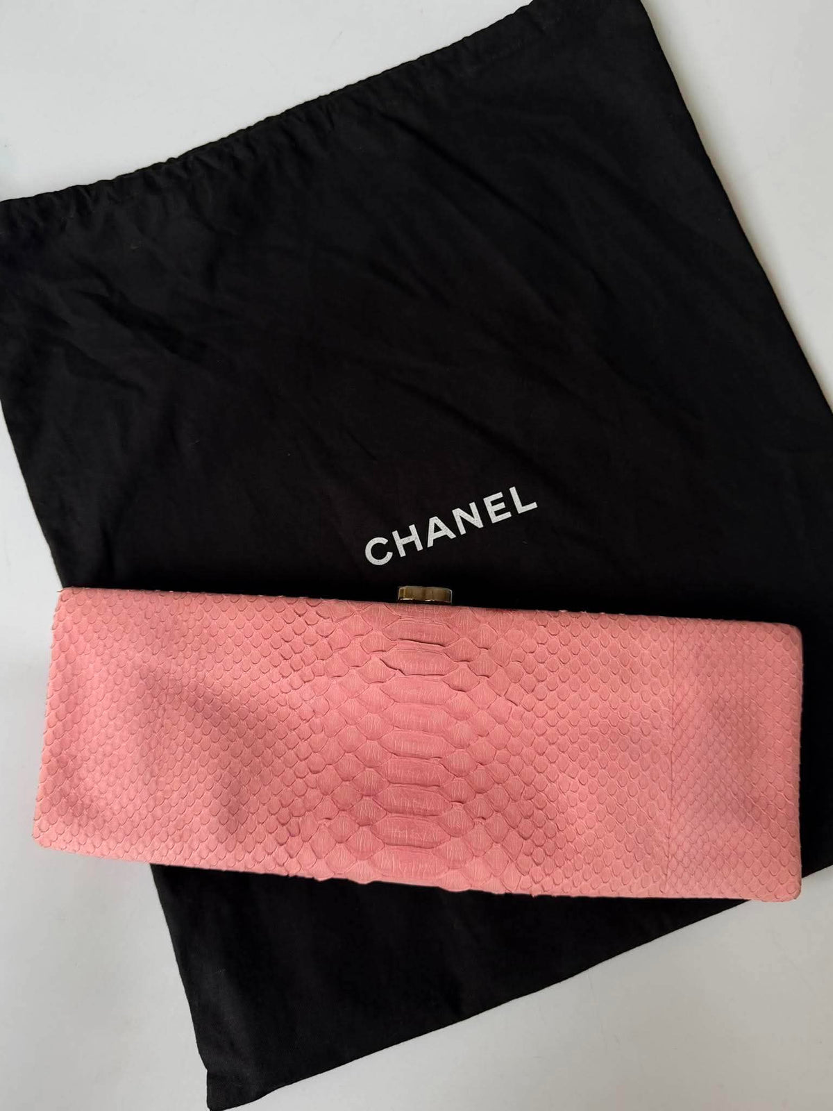 Chanel Pink Python Skin Clutch