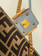 Fendi 2021 Light Blue Wool Knit Floral Baguette