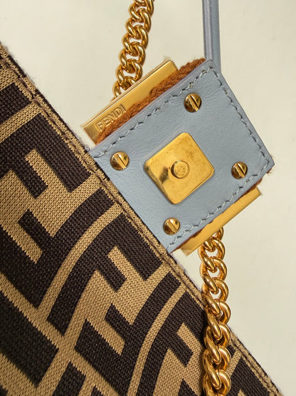 Fendi 2021 Light Blue Wool Knit Floral Baguette